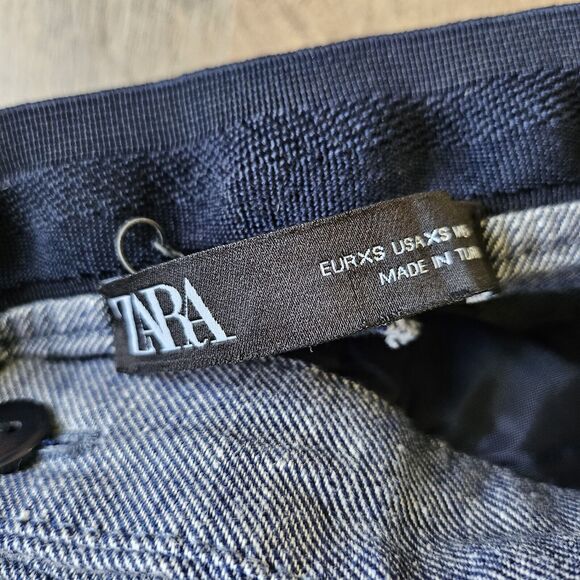 ZARA WOMEN'S CHAMBRAY TROUSERS WITH ELASTIC BACK WAISTBAND BLUE Woman’s XS - Picture 4 of 8